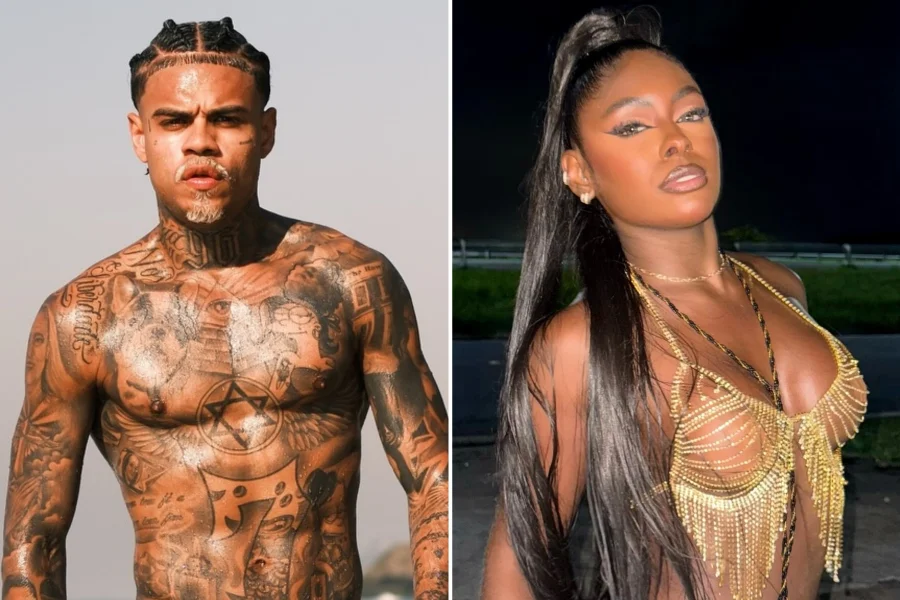 MC Cabelinho e Carol Macharethe mostram clima de romance nos bastidores do estúdio