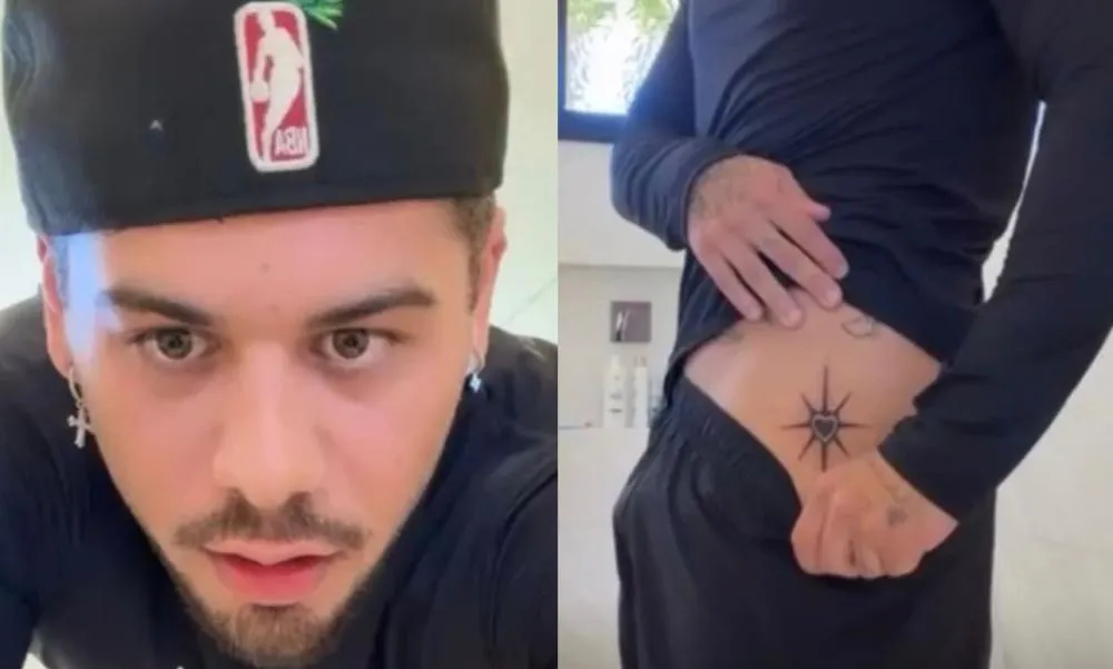 Zé Felipe exibe nova tatuagem na virilha e agita as redes sociais