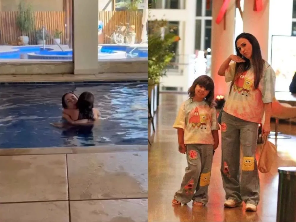 Tata Werneck resgata música da infância de Clara Maria e encanta seguidores em momento na piscina